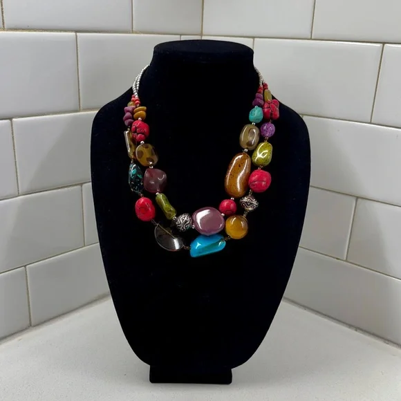 Multicolor Acrylic and Stone Necklace - Picture 3 of 7